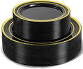 100 PCS Black and Gold Plastic Plates,Disposable Party Black Plates Include 50 10 inch Dinner Plate and 50 7 inch Dessert Plate,Gold Rimmed plates Perfect for Party Holiday,Birthday