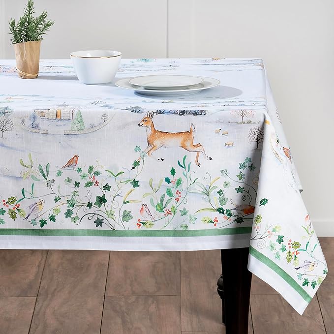 Maison d' Hermine Table Cloth Rectangle Table 100% Cotton 70 x 120 Inches Fall Tablecloth Reusable Everyday Use for Thanksgiving Christmas Decorations Dining Farmhouse Party (Snowy World)