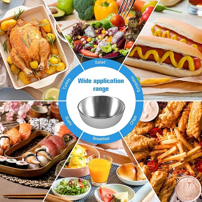 10 Pack 3.2 inch Stainless Steel Sauce Dishes 3.5 oz Mini Individual Saucers Bowl Round Seasoning Dishes Bowl Serving Appetizer Plates for Kitchen Prep Side Dish Soy Sauce Sushi Dip(10)