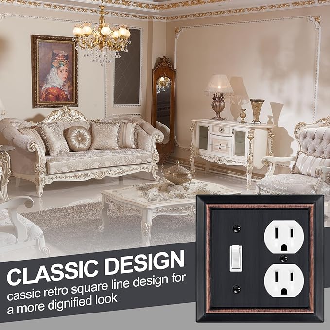 Metal Wall Plate for Electrical Outlets, Decorative Aged Bronze Switch Plates Outlet Cover, Light Switch Cover Plate, 2-Gang Wall Plates (Toggle/Duplex, 2 Pack)
