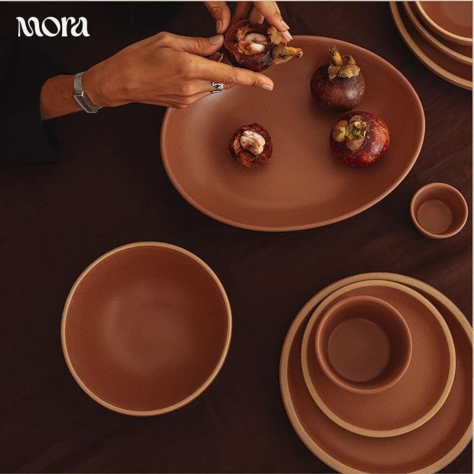 MORA Medium Bowls Set of 4, 28oz Ceramic Pottery Everyday Bowls - Microwave, Oven and Dishwasher Safe - Terracotta