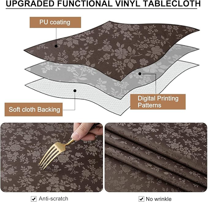 Smiry Round Table Cloth, Waterproof Heavy Duty Vinyl Tablecloths, Wipeable Washable Table Cover for Kitchen and Dining Room (Coffee, 70" Round)