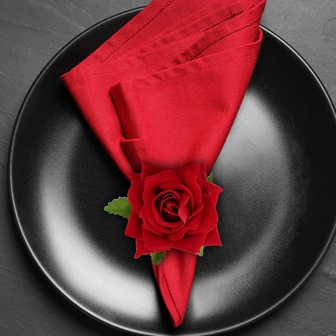Set of 24 Red Napkin Rings Red Rose Napkin Rings Handicraft Flower Pink Flower Napkin Holder Wedding Napkin Holder Table Decoration for Mother Day Party