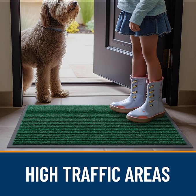 OLANLY Front Door Mat Indoor Outdoor Entrance, Waterproof Heavy Duty Doormat, Fade Resistant, Low Profile, Easy Clean Patio Porch Welcome Floor Mats for Entry, 35x30, Green