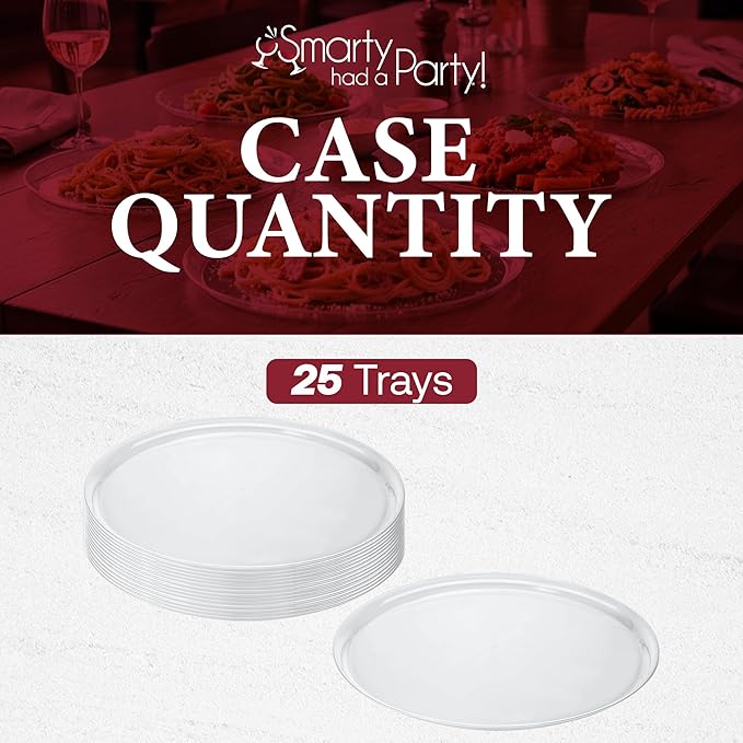 Smarty Had A Party 16 Inch Clear Round Plastic Serving Tray – Heavy-Duty Plastic Serving Trays for Catering, Parties & Buffets, Elegant Disposable Party Platters for Food – Set of 25