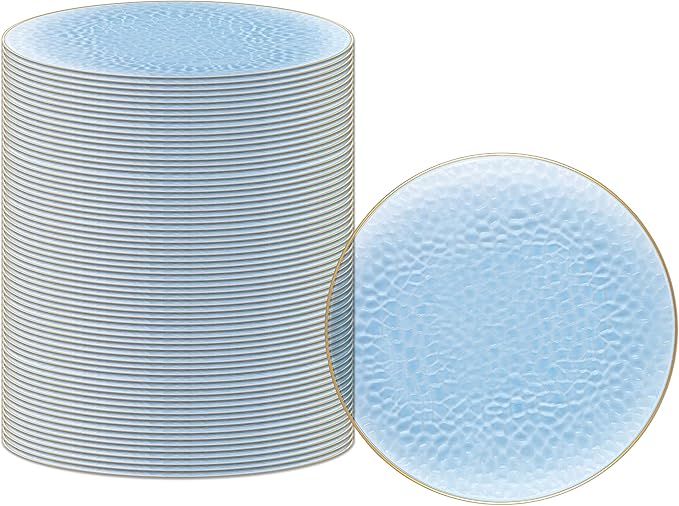 PARTY BARGAINS 13-Inch Charger Plates - 96 Pack, Hammered Blue Gold Rim, Heavy-Duty Disposable Chargers for Elegant Dining - Ideal for Weddings and Formal Events