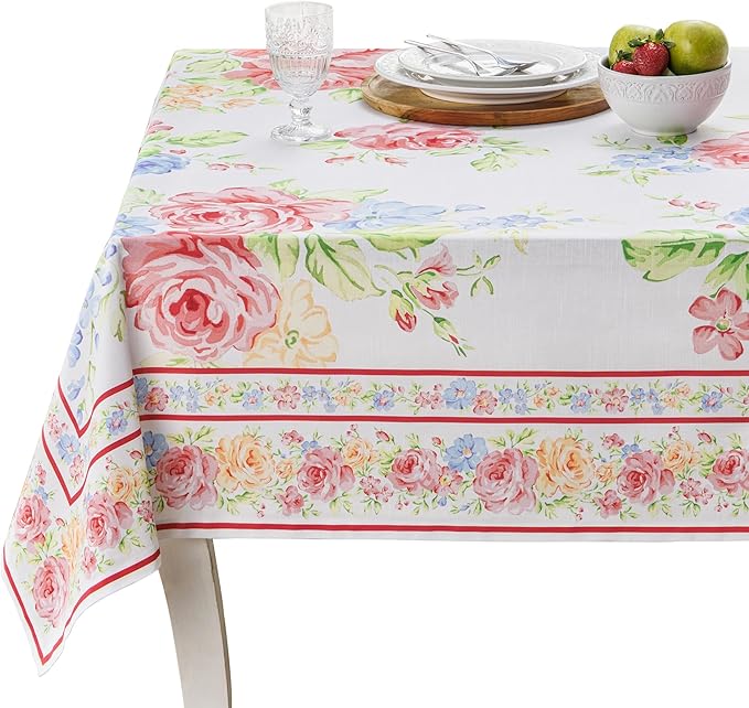 Maison d' Hermine Table Cloth Square Table 100% Cotton 60 x 60 Inches Tablecloth Reusable Decorative for Dining Room Farmhouse Home Valentines Day Decorations Spring Summer - Vintage Floral