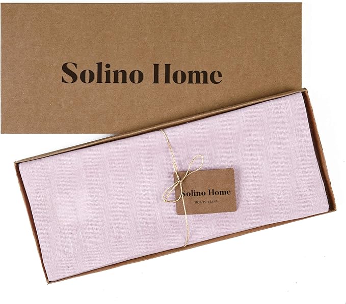 Solino Home Linen Small Table Runner 60 Inches - Athena, 100% Pure Linen Bubblegum Pink Table Runner 14 x 60 Inch Ideal for Dresser and Coffee Tables - Valentines, Spring, Easter