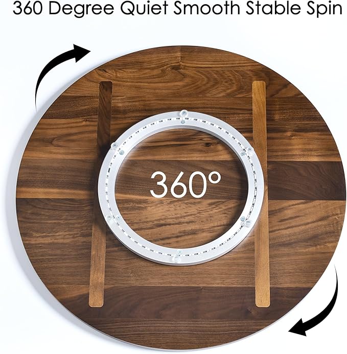 24 Inch Round Lazy Susan Turntable, 0.8” Thick Solid Black Walnut Rotating Tray with 12" Wide Swivel Base, Reinforced Back for Non-Deforming, 100% FSC Certified for Dining Table