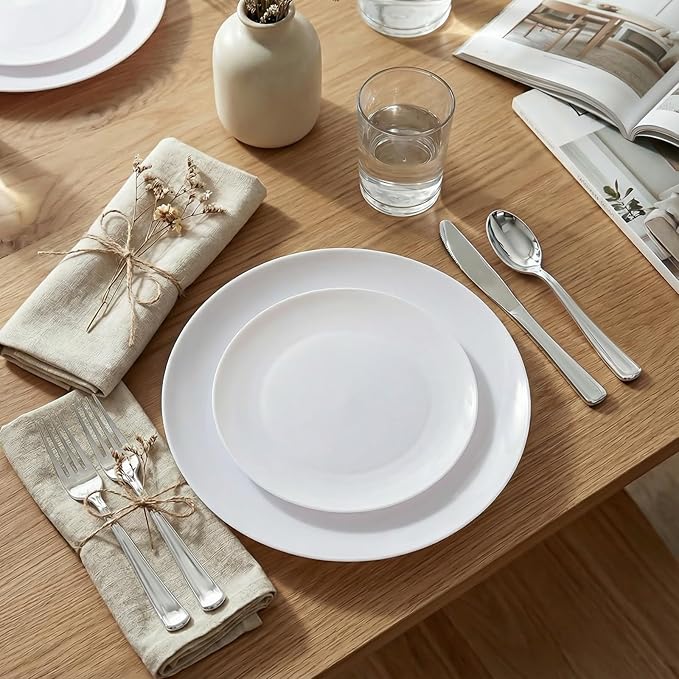 KIRE 60PCS White Disposable Plates - Heavy Duty White Plastic Plates for Party/Wedding - Include 30Pieces 10.25inch Dinner Plates and 30Pieces 7.5inch Dessert/Salad Plates