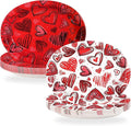 50Pcs Valentine’s Day Oval Paper Plates 10" x 12" Large Heavy Duty Watercolor Red Heart Disposable Plates Valentines Dessert Platters for Anniversary Wedding Birthday Party Supplies Decor