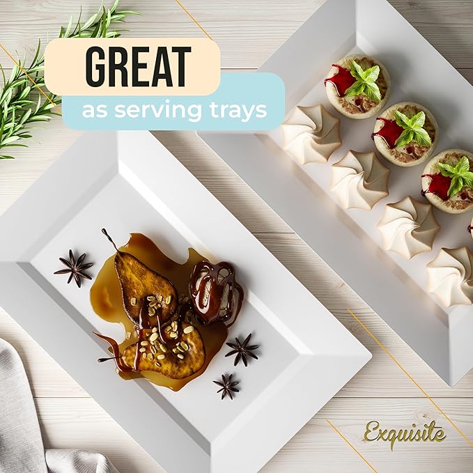 Exquisite Plastic Serving Trays For Party - 40 Pcs 11.5 Inch White Serving Platters, Plastic Trays For Food, White Tray, Food Tray Disposable Platters For Parties, Catering & Buffet