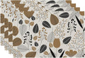 QIYI Boho Placemats Set of 4, 12x18 Inch Linen Fabric Place Mats for Kitchen Dinning, Farmhouse Rustic Graphic Leaves Cloth Table Mats, Brown Washable Placemat Party Table Décor, Botanical Line Art