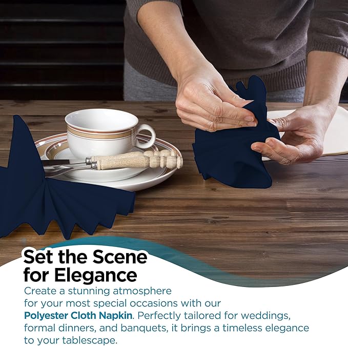 Polyester Cloth Napkins - Washable Soft Table Linens - Durable & Elegant for Dining, Restaurants, Weddings, Events, Rentals, Banquets, & Parties - Premium Quality Set of 250, Navy Blue, 17"x17"