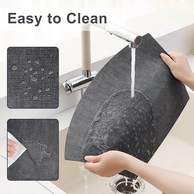 Homaxy Round Table Placemats Set of 4, Washable Wedge Shaped Faux Leather Table Mats, Wipeable Kitchen Dinner Place Mats for Indoor Outdoor, Dark Grey