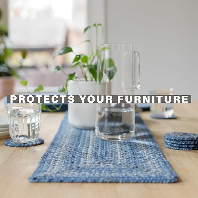 Homespice Denim Braided Oval Table Runner, Country Coastal Decor, Blue 11x36 - Jute Dining Table Accessories - Rich Colors, Easy to Clean, Durable and Protects Furniture