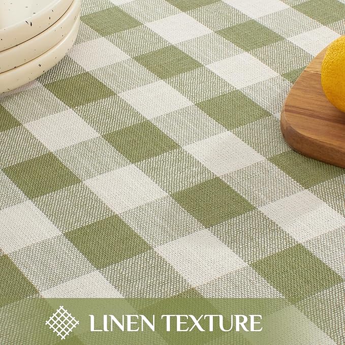 Softalker Spring Checkered Tablecloth Rectangle, Outdoor Linen Cotton Gingham Table Cloth with Tassel, Heavy Duty Wrinkle Free Buffalo Plaid Table Cover for Easter Dining Home - 55 x 120 Inch, Sage