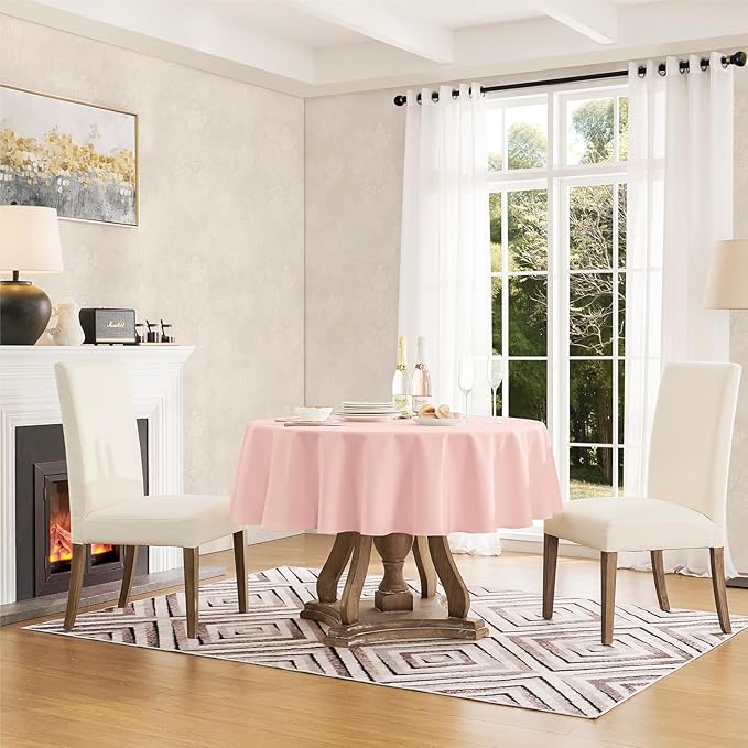 Tablecloth Linen Textured Waterproof & Stain Resistant Table Cloth Wrinkle Free Decorative Fabric Farmhouse Table Cover for Dining/Party/Buffet/Wedding, 60 x 60 Inch, Pink