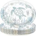 50 Pcs Coastal Turtle Oval Paper Plates 10" x 12" Large Heavy Duty Disposable Ocean Green Sea Turtles Plates Coral Starfish Platters for Coastal Summer Birthday Picnic Party Decorations