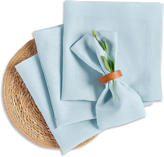 Solino Home Linen Napkins Set of 4-100% Pure Linen Ice Water Dinner Napkins Cloth 20 x 20 Inch - Fete, Handcrafted and Machine Washable - Spring, Easter