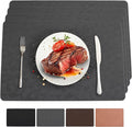 Vinyl Placemats Set of 4 Heat Resistant Easy Clean Non-Slip Place Mats for Dining Table Faux Leather Waterproof Stain Resistant Wipeable Washable PVC Table Mats(4, Gray)