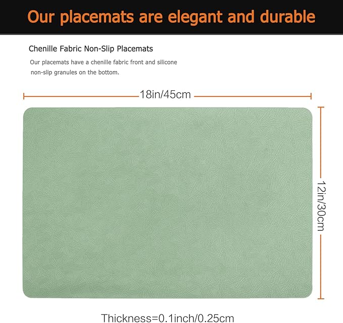 Vinyl Placemats Set of 4 Faux Leather 100% Waterproof Wipeable Washable Place Mats Heat Resistant Easy Clean Non-Slip Table Mats for Indoor Outdoor. (4, Green)