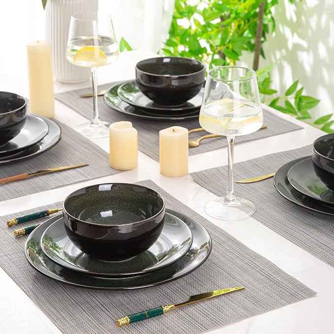 LERATIO Ceramic Dinnerware Sets for 4,Handcraft Stoneware Plates and Bowls Sets,Highly Chip and Crack Resistant | Dishwasher & Microwave & Oven Safe Dishes set,Reactive Glaze Dinnerware- Service for 4