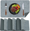 BLESWIN Faux Leather Placemats, PU Dining Table, Waterproof and Oil Resistant Easy to Clean, Heat Resistant Reversible Use Table Mats for Kitchen, Dining Table, Outdoor – 12 × 17 Inch, Grey&Dark Grey