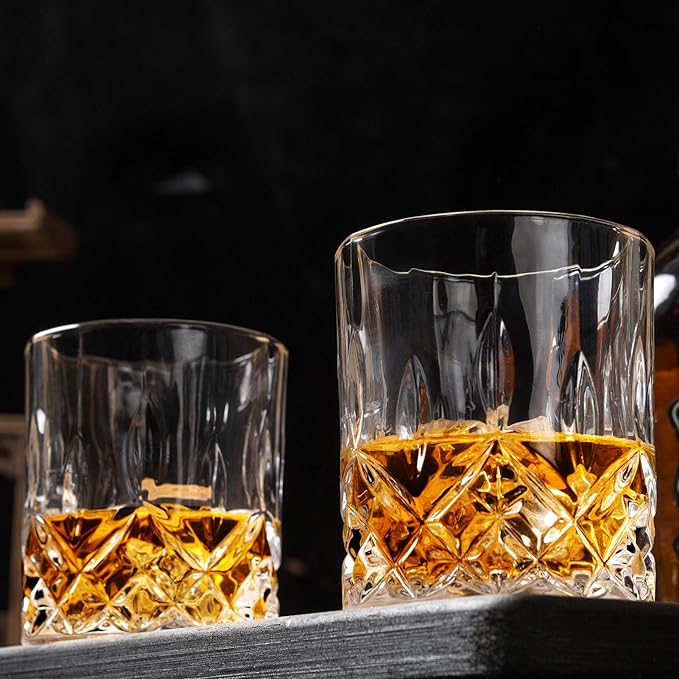 KANARS Whiskey Glasses Set of 6 with Elegant Gift Box,10 Oz Premium Old Fashioned Crystal Glass Tumbler for Liquor, Scotch, Cocktail or Bourbon Drinking, Gifts for Birthday Thanksgiving Christmas