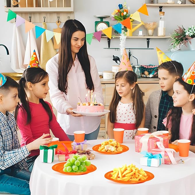 WELLIFE Orange Party Plates 7 Inch -150 Count, Disposable Plastic Dessert Plates for Party Easter Cake Appetizers Salad Picnic BBQ Wedding Engagement Birthday
