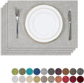 Kevin Textile Faux Linen Heat Resistant Placemats for Dining Table Set of 4, Easy to Clean Anti-Slip Place Mats, 13" x 19", Grey White