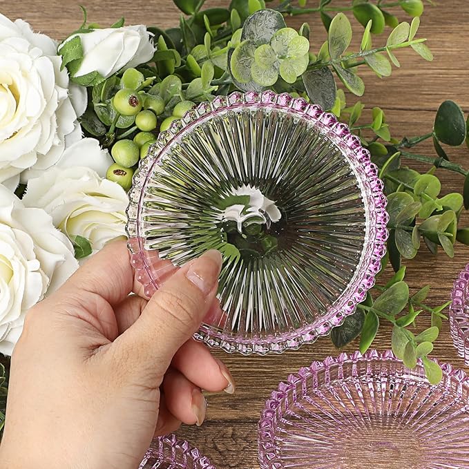 JUXYES 8 Pack Clear Purple Crystal Coasters Round Cup Mat, Glass Coasters for Drinks Coffee Tea Wine, Decorative Wine Bottle Coaster, Crystal Drink Coasters for Restaurant bar Kitchen Dining Table