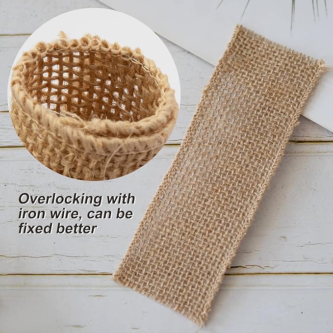 100pcs Burlap Napkin Rings with Wired Edge Disposable Napkin Rings Napkin Bands for Country Wedding Decorations Party Dinner Table Decorations