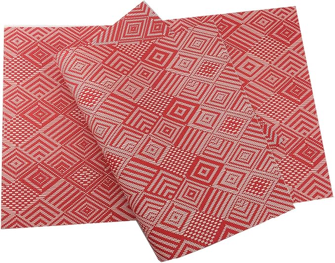 Gugrida Luxury Placemats Set of 6, Heat-Resistant, Stain Resistant PVC Table Mats (Red Argyle)