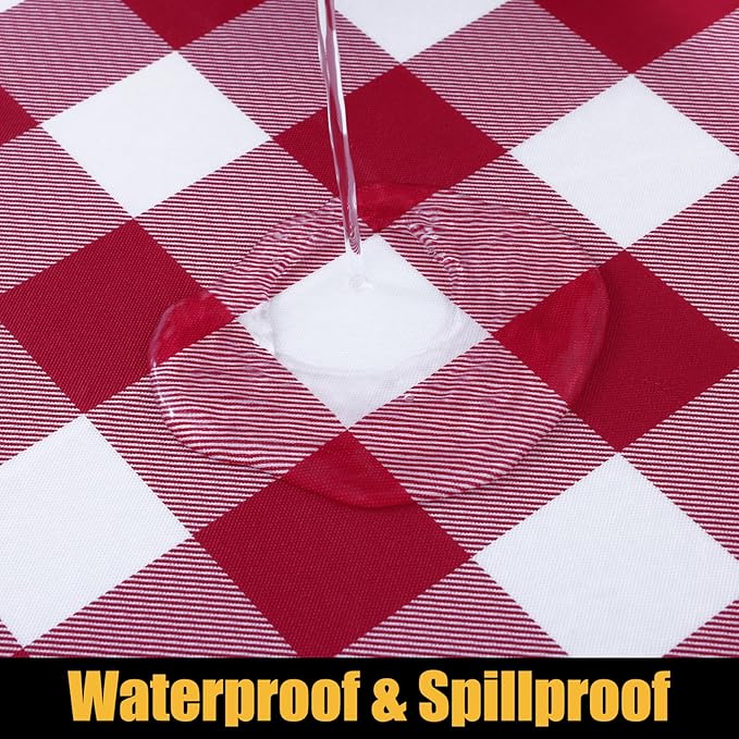 Smiry Rectangle Picnic Table Cloth, Elastic Waterproof Fitted Vinyl Tablecloths, Flannel Backed Buffalo Plaid Table Covers for Dining, Camping, Outdoor (Burgundy and White, 30" x 60")
