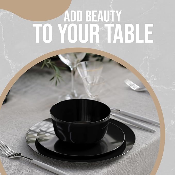 Trendables Plastic Bowls Disposable Bowls 24 Oz Bowl Set Of 50 Black Fancy Plastic Serving Dishes Perfect for Parties and Events Disposable Candy Bowl