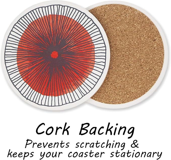AD Set of 6 Coasters for Drinks Absorbing Round Ceramic Stone Coaster with Cork Base Tabletop Protection Mat for Mugs and Cups,Office,Kitchen (Colorful 2)