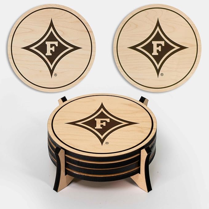 LazerEdge Furman University Wooden Coaster Set - Maple Wood - Officially Licensed Product - 4-Pack