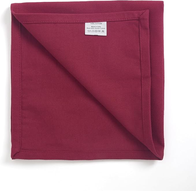 ACCENTHOME Accent Home 100% Cotton Napkins, Delicate Cloth Napkins for Dinners, Parties and Weddings，18 x 18 Inch Set of 12 - Burgundy
