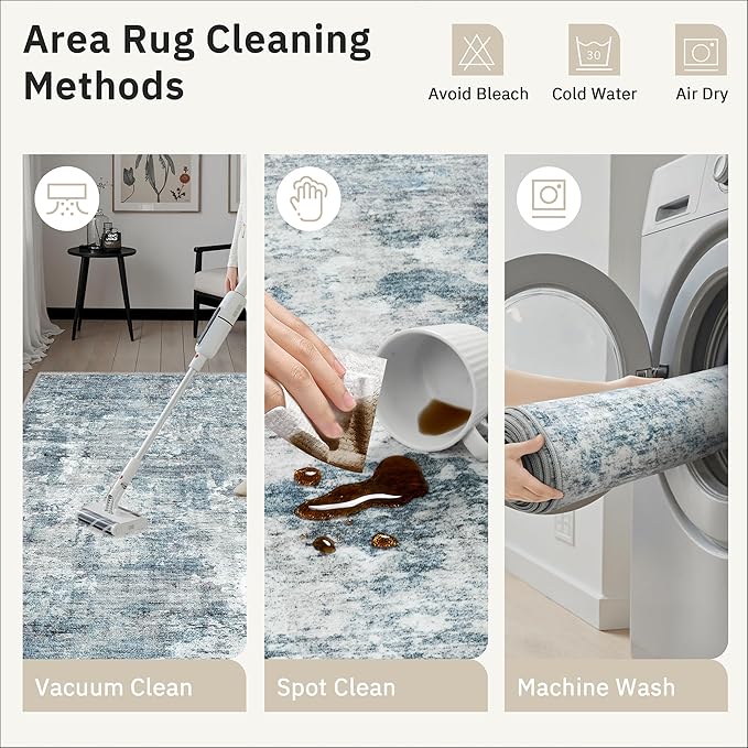 Runner Rug 2'x10' Abstract Washable Non-Slip Runner Rugs for Kitchen Bathroom Laundry Room Blue Vintage Floor Carpet Runners for Hallway Entryway