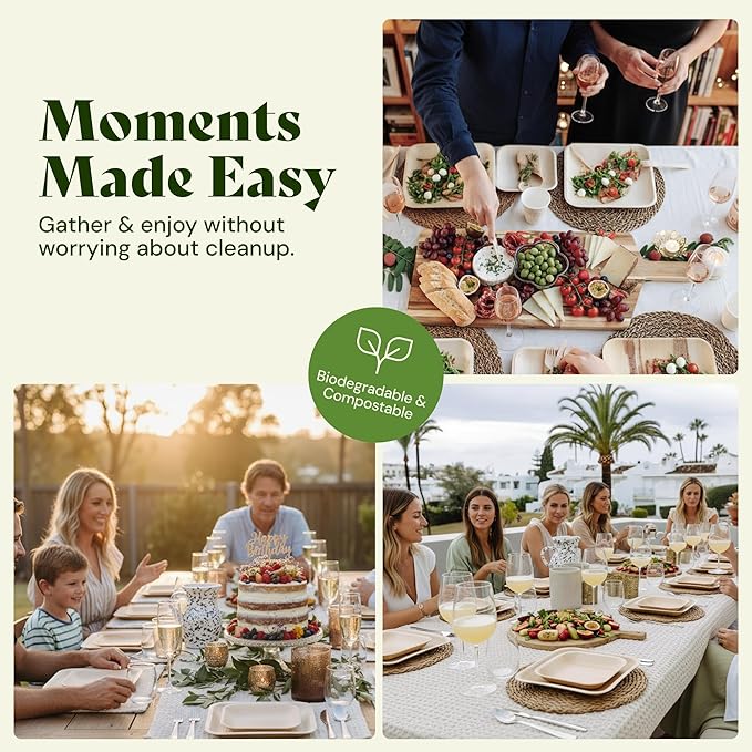 Chic Leaf Palm Leaf Disposable Bamboo Plates - Party Plates for Weddings & Event Appetizers, Indoor Events aRomantic Date Night Essentials - Biodegradable & Compostable - Party Supplies (9", 20 Pack)