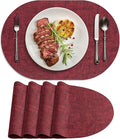 Placemats for Dining Table Set of 4 Non-Slip, Heat Resistant Oval Leather Placemat Double Layer, Waterproof Table Mats Easy to Clean for Kitchen Dining Room Coffee Office Table, Wine Red