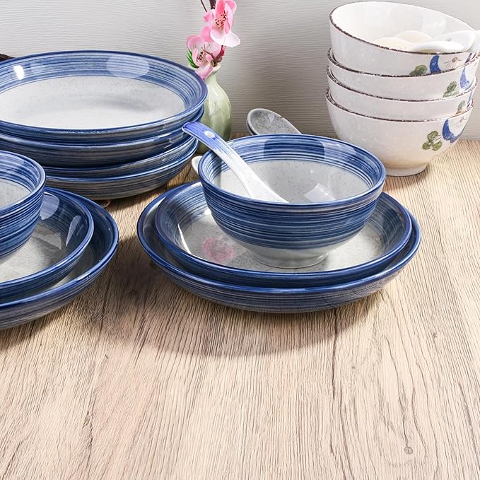 4-Piece Blue Ceramic Dinnerware Set, Plate, Dish, Bowl, Spoon, Japanese Hand-painted Tableware set, A Good Tableware (BS)