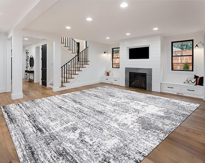 Keen Home Design Area Rugs - 12x15 Non-Shedding, Abstract Rugs for Kitchen, Living Room, Bedroom, Dining Room, Entryway - Size: 12' x 15', Abstract Cream/Grey