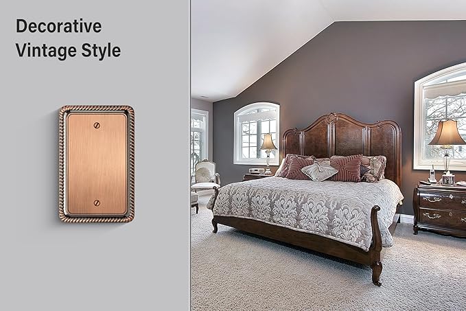 Henne Bery Rope Edge Decorative Wall Plate Switch Plate Outlet Cover (Single Blank, 2 Pack, Antique Copper)