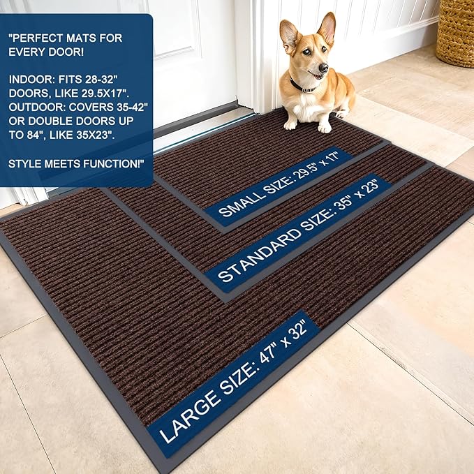 OLANLY Front Door Mat Indoor Outdoor Entrance, Waterproof Heavy Duty Doormat, Fade Resistant, Low Profile, Easy Clean Patio Porch Welcome Floor Mats for Entry, 47x34, Brown