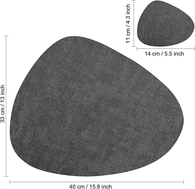 Placemats and Coasters, Washable Reversible Placemats Round Faux Leather Wipeable Place Mats Non Slip Heat Resistant Indoor Outdoor Table Mats (Set of 6, Gray Pink)