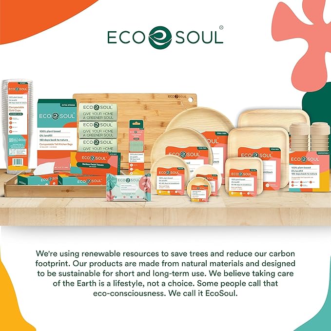 ECO SOUL Palm Leaf Square Plates 7" & 10" (50 Count) Compostable|Biodegradable| Eco-Friendly Disposable Party Plates for Appetizers - Dinner Parties, Wedding, Events & Camping Essentials