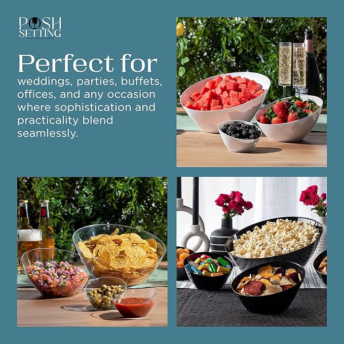 Posh Setting - Black Plastic Serving Bowls for Party - Angled, Disposable, Chip & Candy Bowls - 20 OZ, 5 Pack