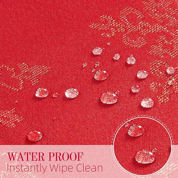 Cloth Place Mats Set of 8–Reusable Rectangular Waterproof Fabric Polyester Washable Wipeable Heat Resistant Jacquard Sparkling Metallic Snowflake for Kitchen Table(Red Gold/13x19 Inch)